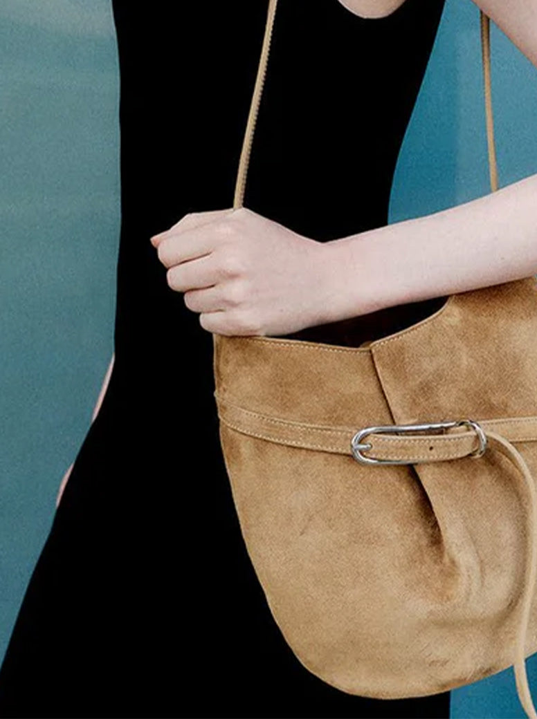 Belted Bucket Bag sand suede