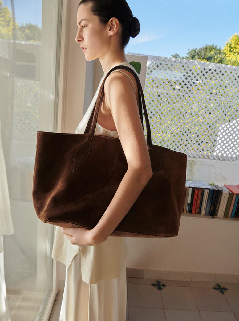 Mega Sprout Tote dark brown suede