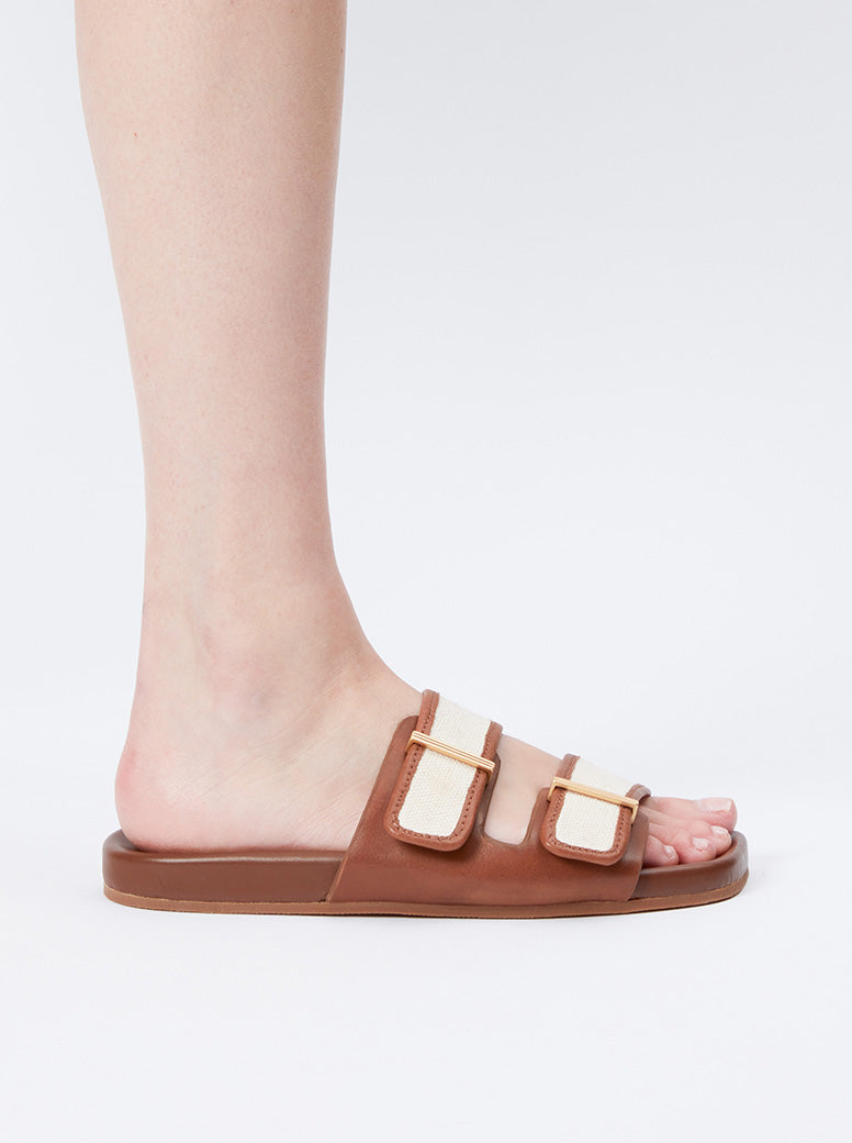 Ren Slide tan leather / canvas