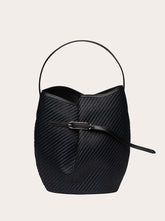 Belted Bucket Bag Large black raffia