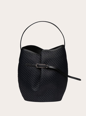 Belted Bucket Bag Large black raffia