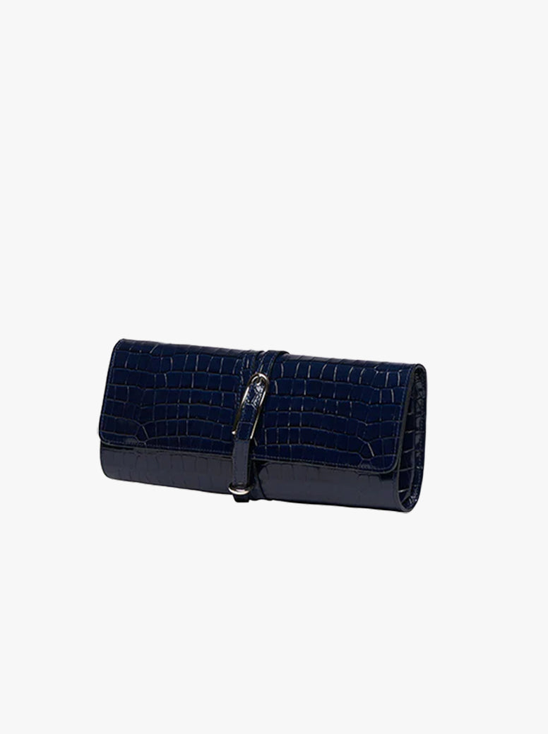 Belted Clutch navy embossed croc