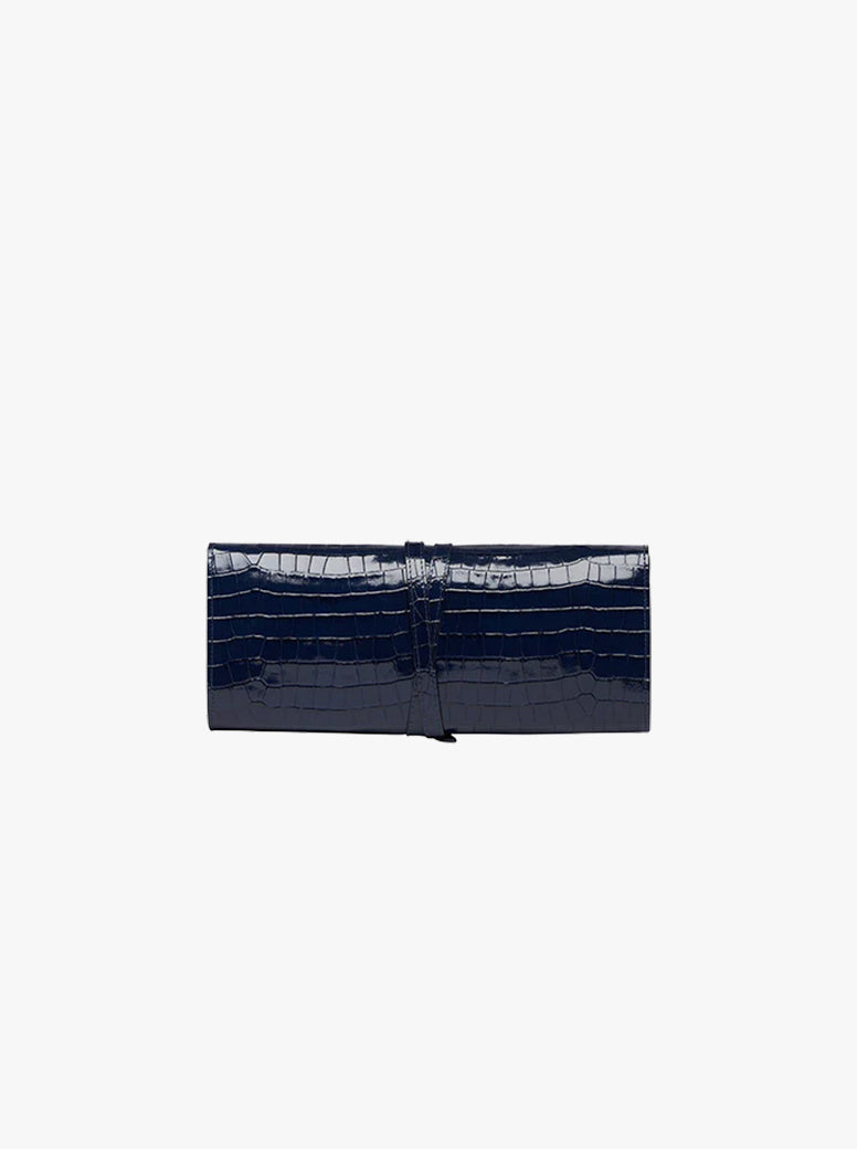 Belted Clutch navy embossed croc