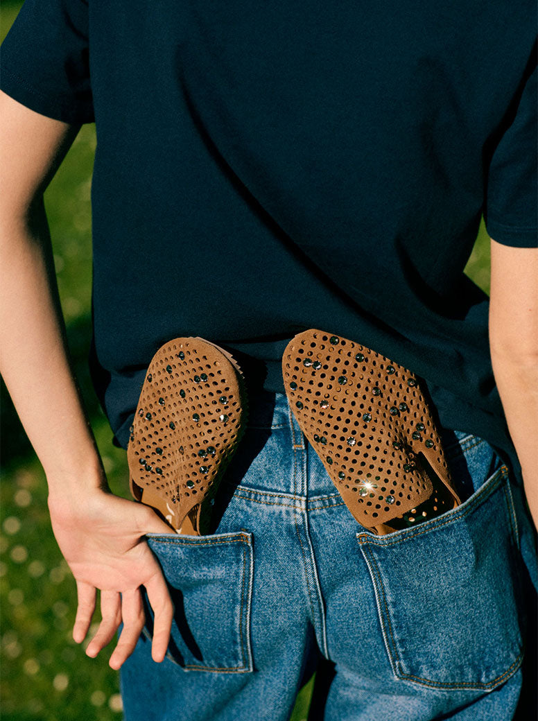 Braidy Crystal tan suede