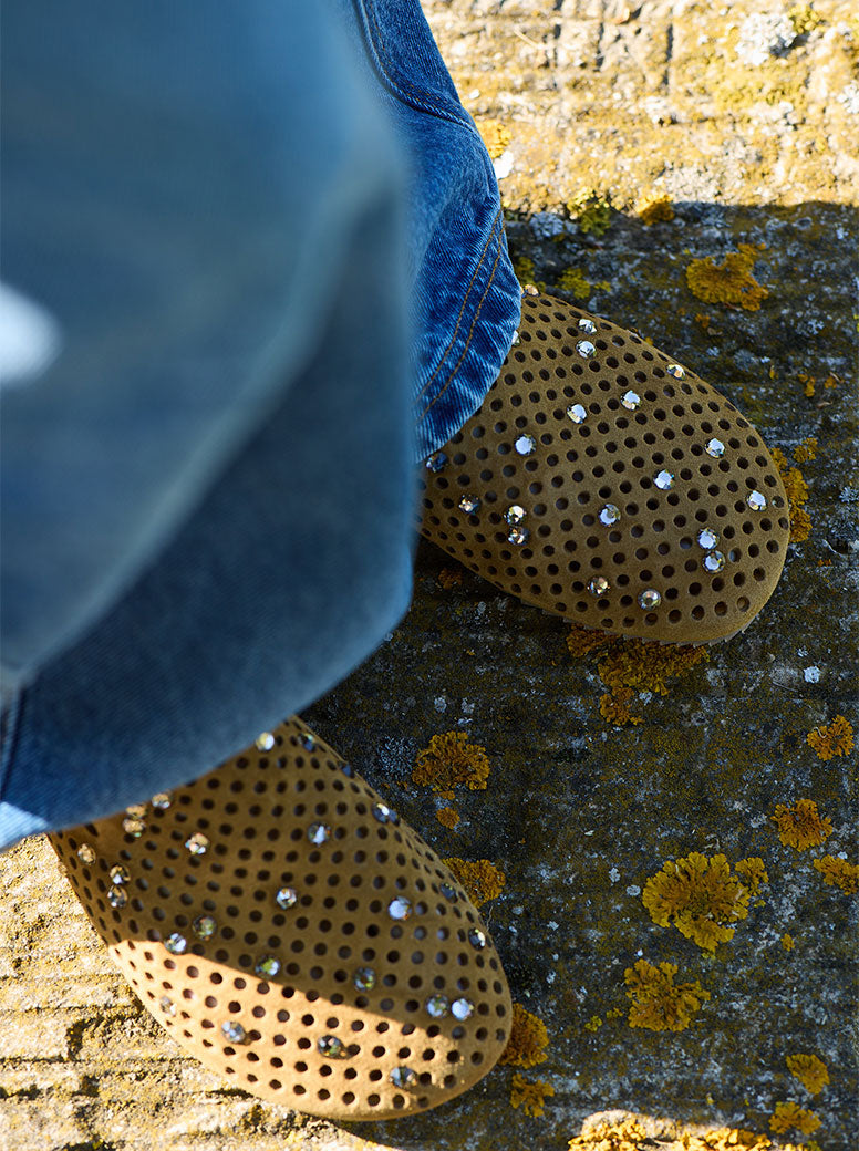 Braidy Crystal tan suede