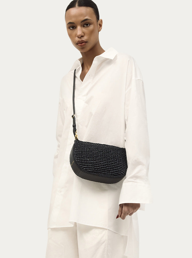 Mini Sling Bag black raffia