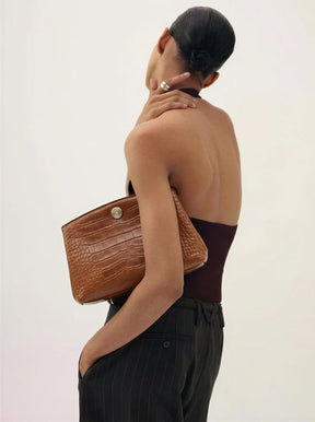 Pushlock Pouch nougat croc embossed