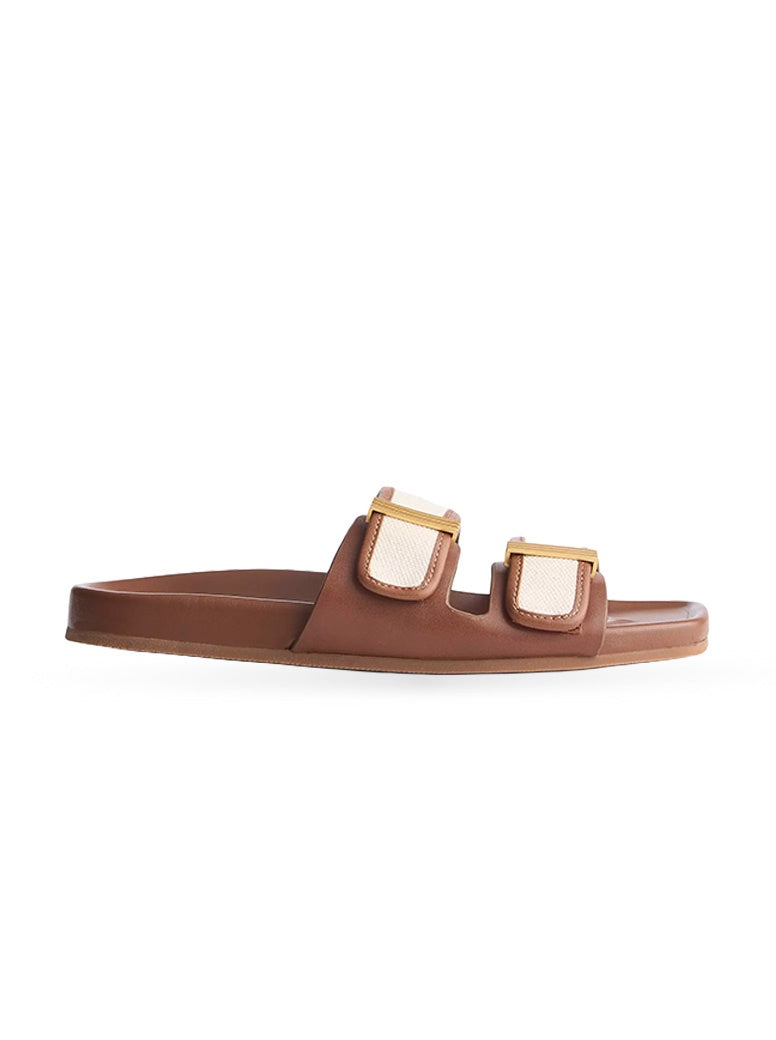 Ren Slide tan leather / canvas