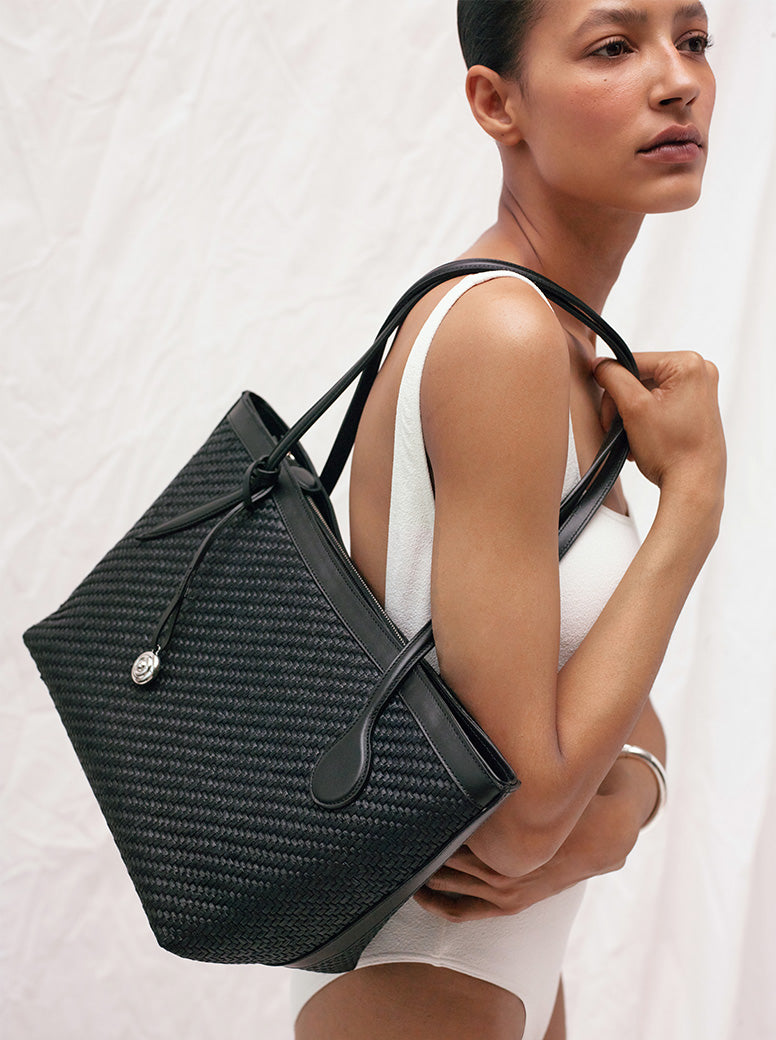 Sprout Tote Midi black raffia