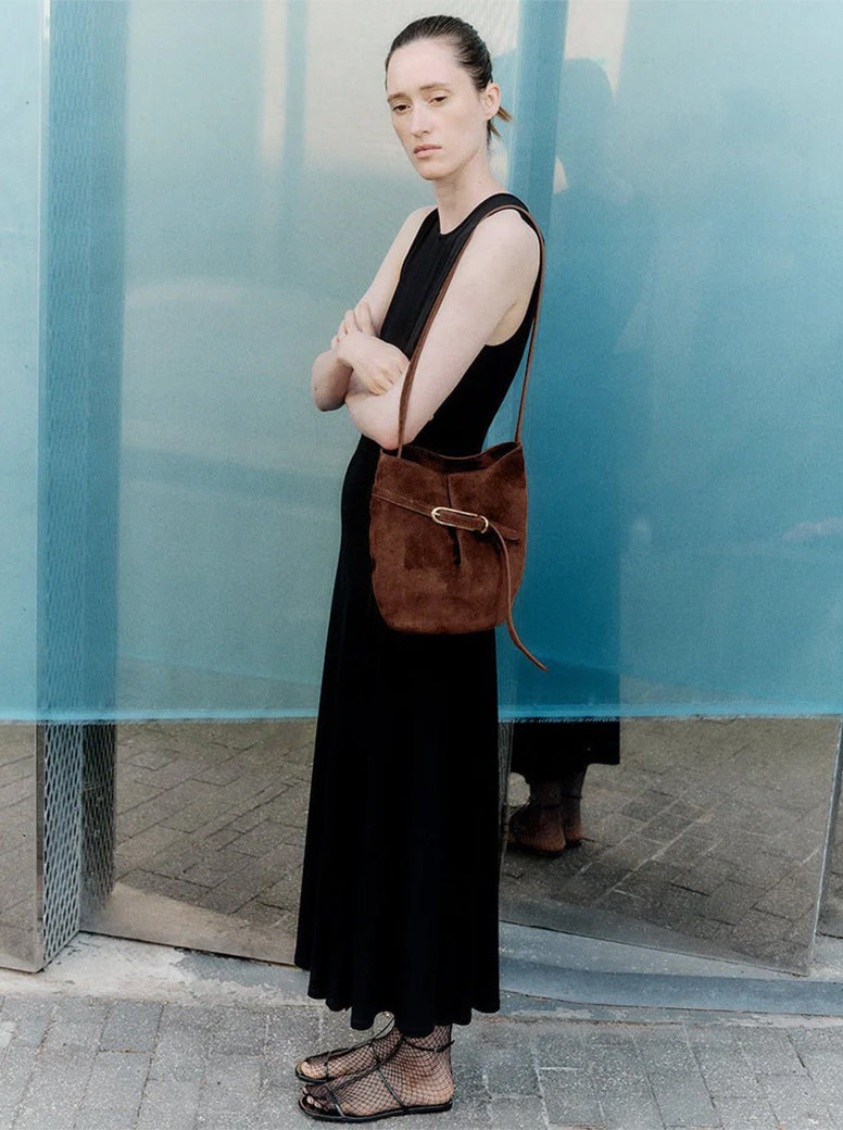 Belted Bucket dark brown suede