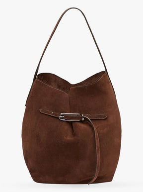 Belted Bucket Bag Large dark brown suede