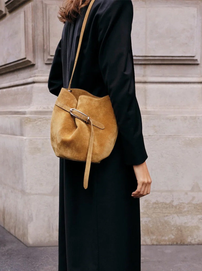 Belted Bucket Bag sand suede
